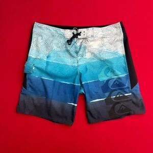 VTG Y2K Quiksilver Cypher Kelly Slater Board Shorts Blue SURF Hawaii Map Men 40